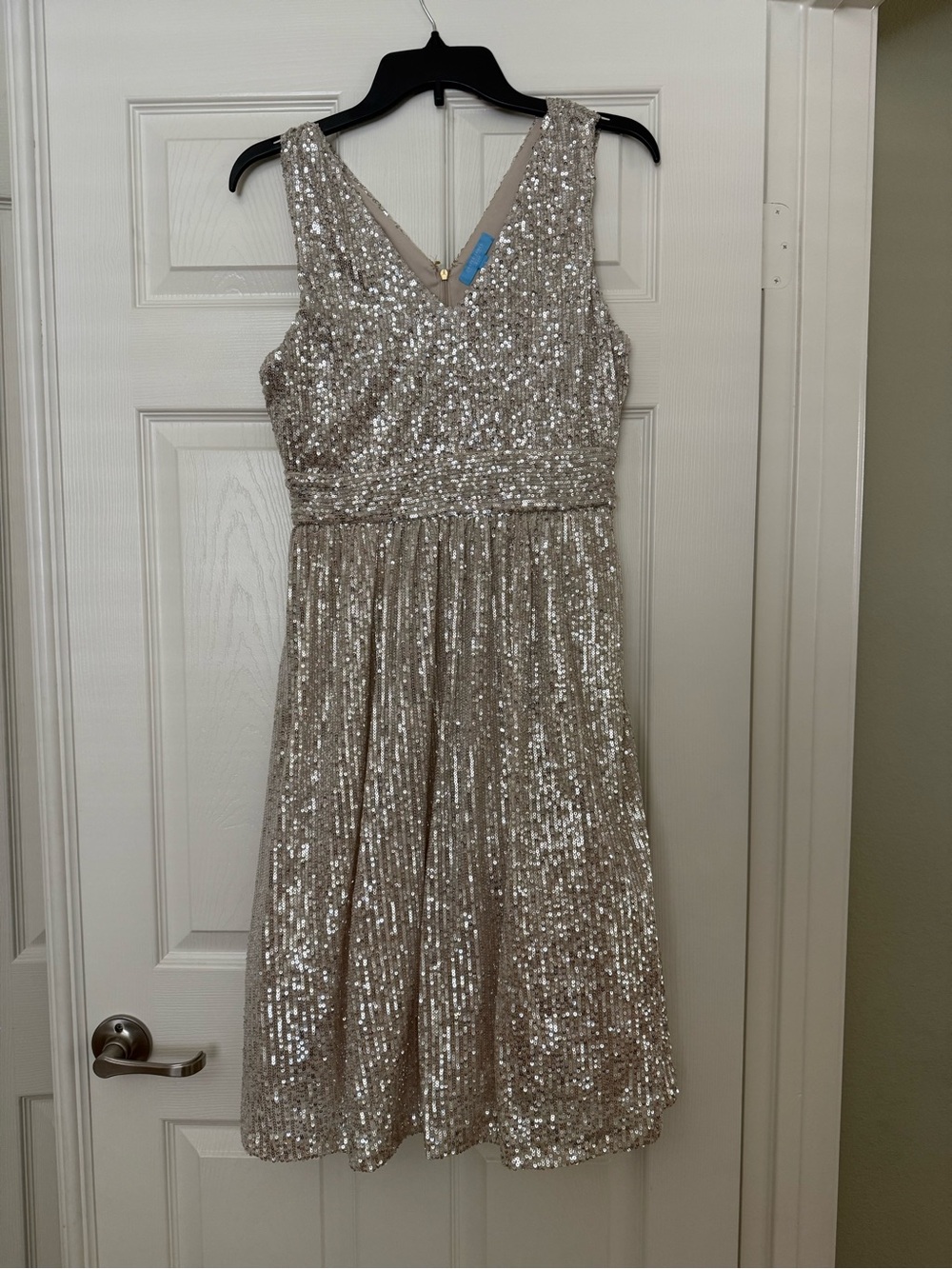 Draper James Silver Sequin V-Neck Cocktail Dress